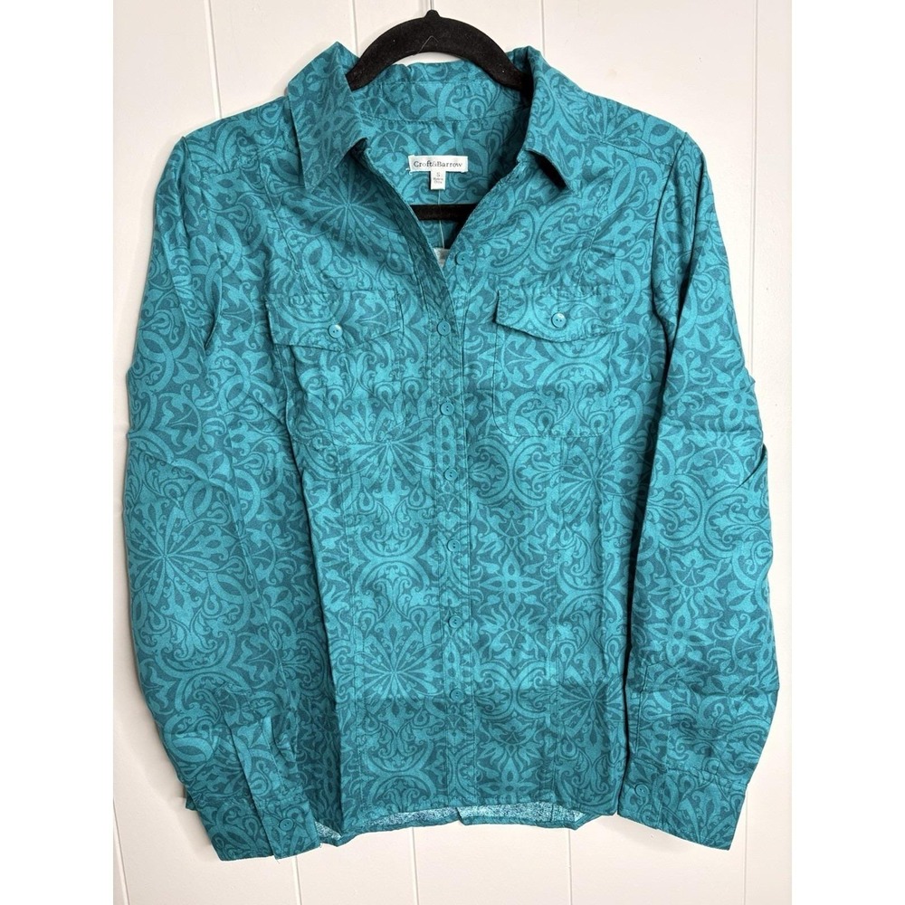 Croft&Barrow LADIES TEAL FLORAL LONG SLEEVE S Western Made In USA Quality VTG